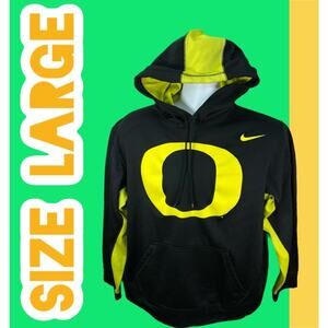 Nike Therma-Fit Oregon Ducks Logo Hoodie Sweatshirt Black Yellow Neon Large